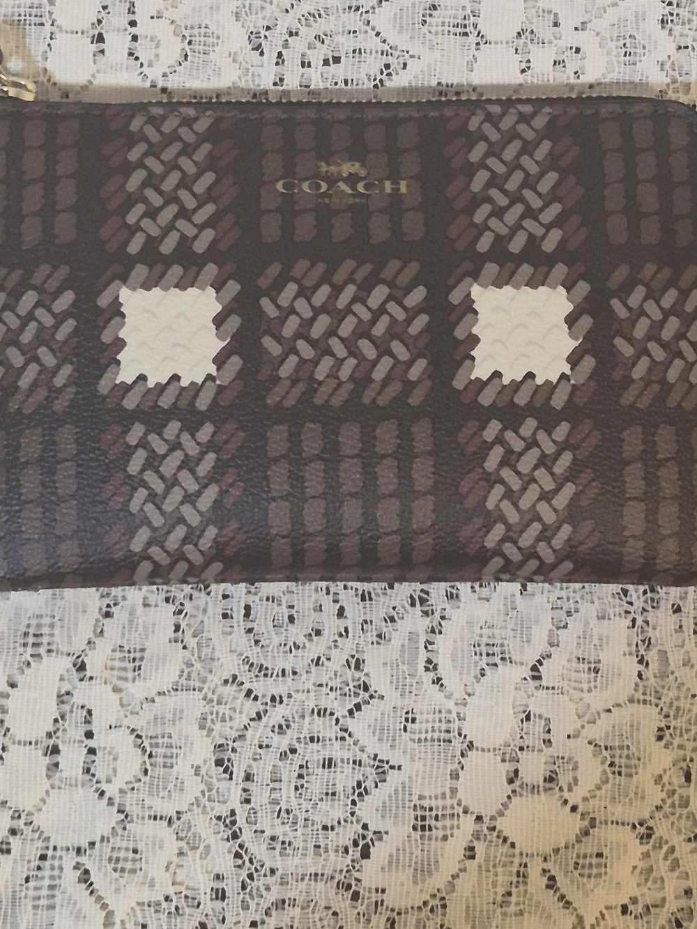 Coach Corner Zip Wristlet Brushed Plaid Brown CN012 NWOT 6x4